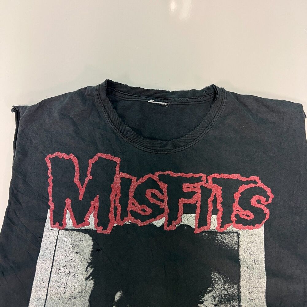 Vintage Misfits Crimson Ghost Cut Off Sleeveless Band T Shirt Black Punk Faded L - Picture 4 of 8